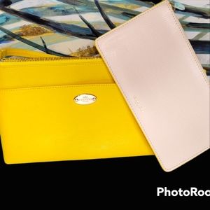 Coach 2 piece matching set yellow leather handbag w/ white yellow trim insert